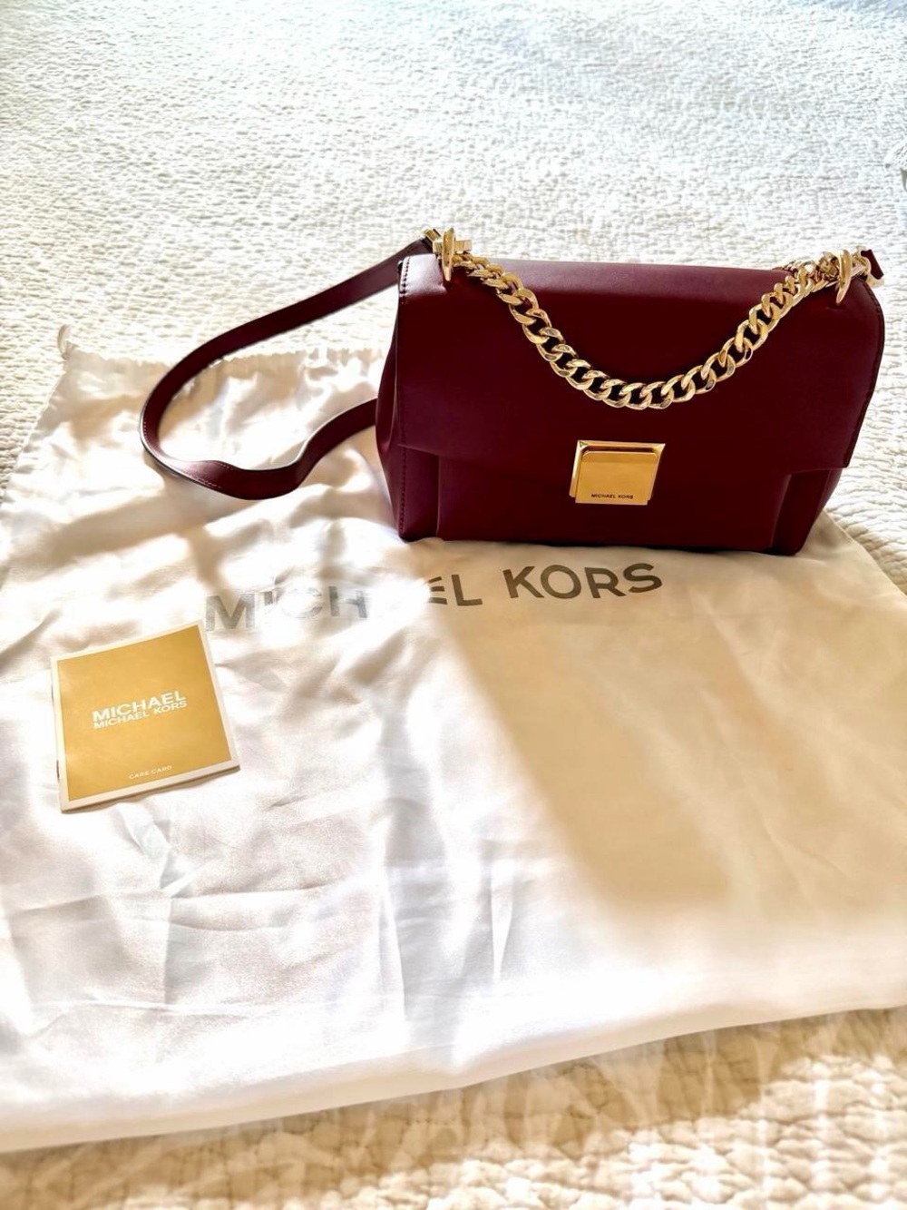 Michael Kors Maroon Leather Shoulder Bag with Gold Chain Strap